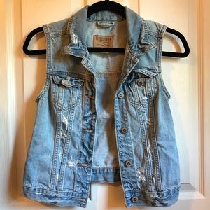 Hollister Light Wash Distressed Denim Vest